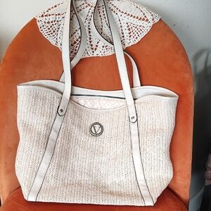 Chic Beige Tote Bag with Logo Accent